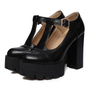 T-starp Buckle Female Single Shoes Thick Heels Platform Plus Size 43