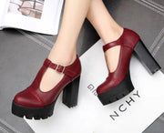 T-starp Buckle Female Single Shoes Thick Heels Platform Plus Size 43