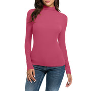 Casual Long-sleeved Turtleneck Solid Color Top Shirt