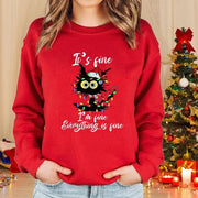 Long Sleeve Round Neck Sweater Christmas Cat
