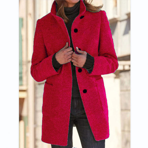 Woolen Winter Colar Coat With Pockets