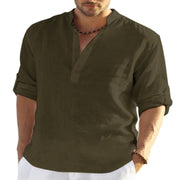 Men's Casual Cotton Linen Long Sleeve Shirt