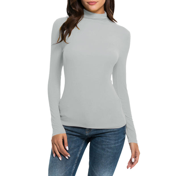 Casual Long-sleeved Turtleneck Solid Color Top Shirt