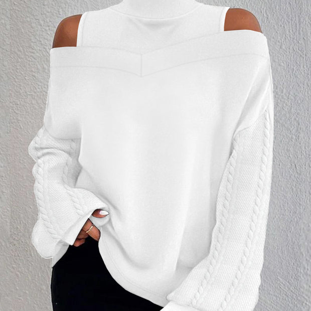 Top Twist Patchwork Cold-shoulder Long-sleeved