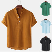 Solid Color Men's Cotton And Linen Breathable Short Sleeve