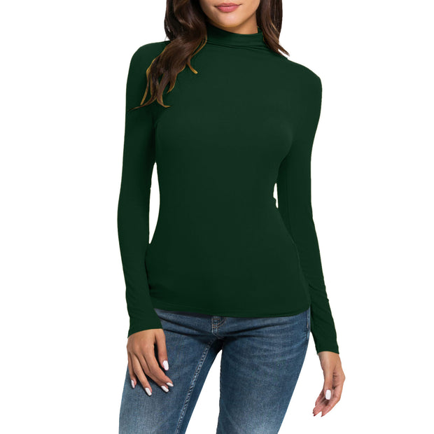 Casual Long-sleeved Turtleneck Solid Color Top Shirt