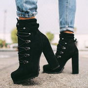 Heeled Round Toe Lace UP High Heels Boots