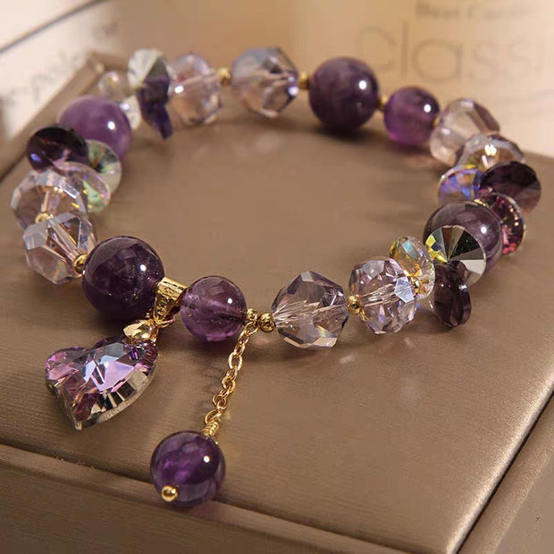 Purple Crystal Heart Bracelet Natural Amethyst