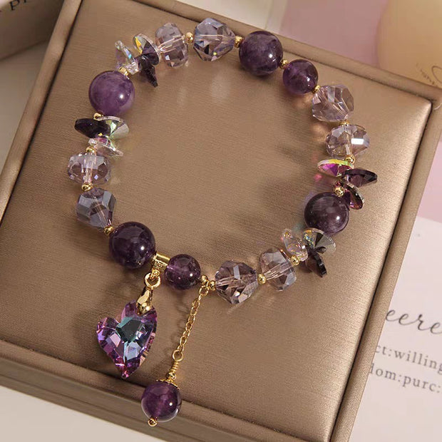 Purple Crystal Heart Bracelet Natural Amethyst