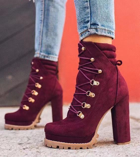 Heeled Round Toe Lace UP High Heels Boots