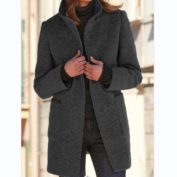 Woolen Winter Colar Coat With Pockets