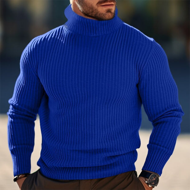 Turtleneck Solid Color Striped Sweater Men