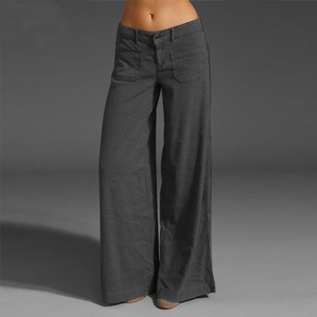 Ladies Slimming Patchwork Multi-pocket Wide Pants