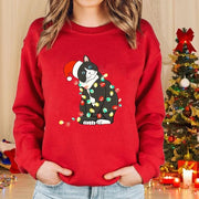 Long Sleeve Round Neck Sweater Christmas Cat
