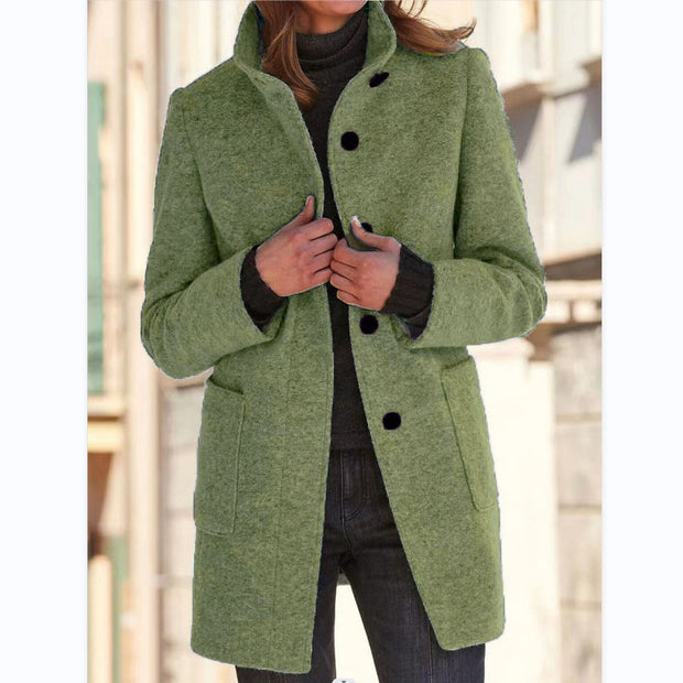 Woolen Winter Colar Coat With Pockets