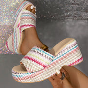 Colorful Summer Wave Print Wedges Sandals