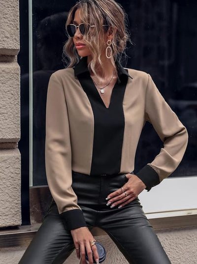 Women's V-neck Casual Top Long-sleeved Shirt