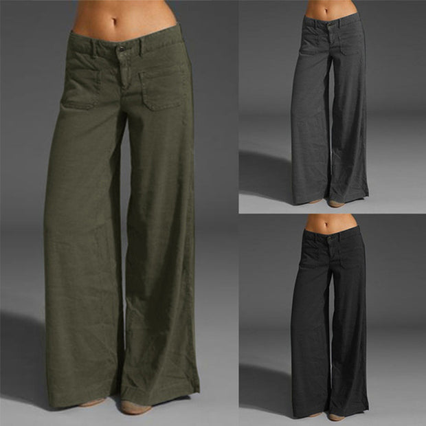 Ladies Slimming Patchwork Multi-pocket Wide Pants