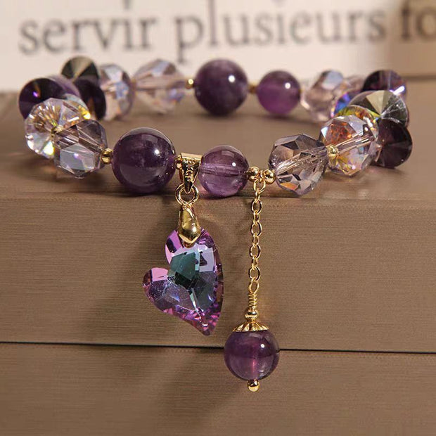 Purple Crystal Heart Bracelet Natural Amethyst