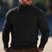 Turtleneck Solid Color Striped Sweater Men