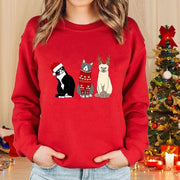Long Sleeve Round Neck Sweater Christmas Cat