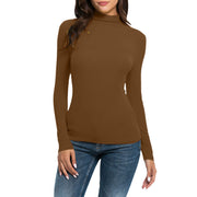 Casual Long-sleeved Turtleneck Solid Color Top Shirt