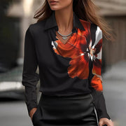 Ladies Solid Satin Collar Draped Elegant Blouse