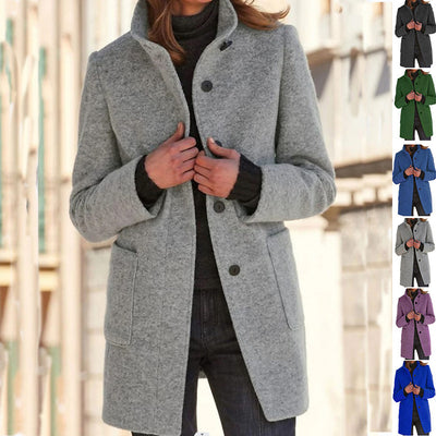 Woolen Winter Colar Coat With Pockets